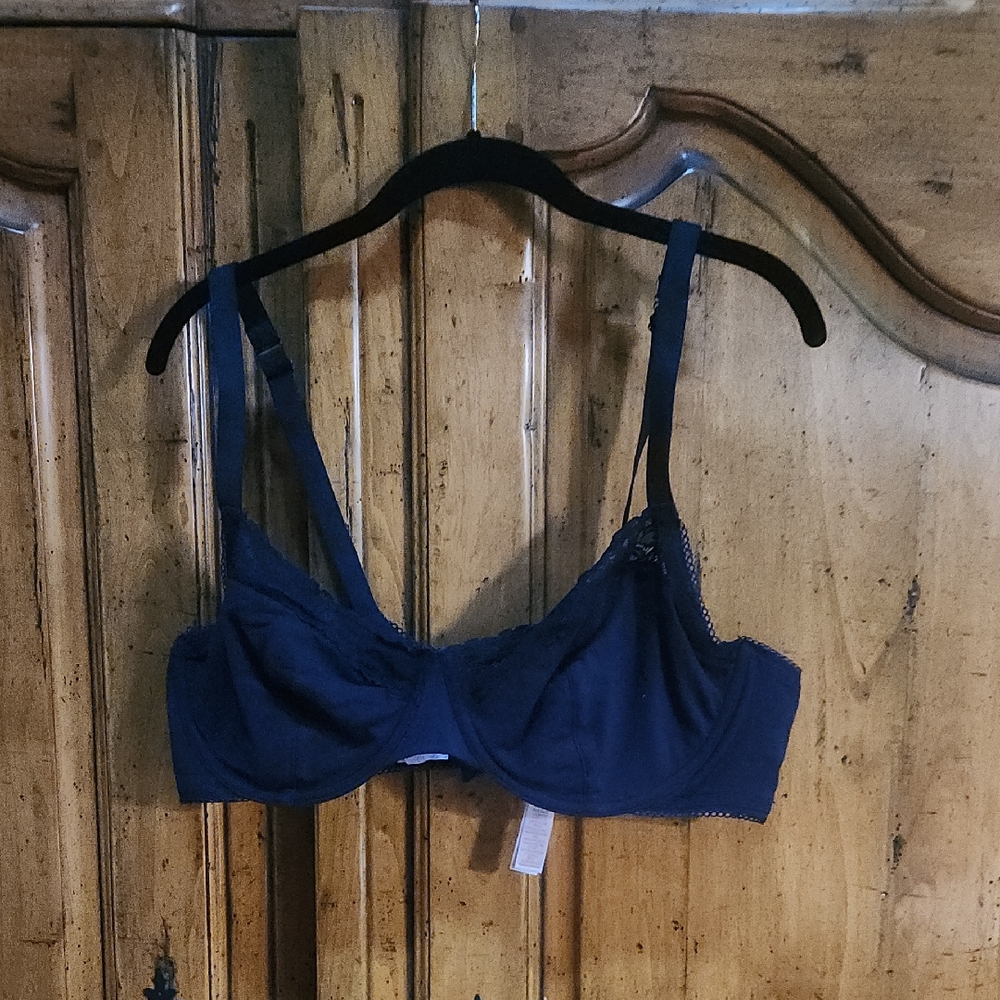 Savage X Fenty Cotton Essentials Lace Trim Unlined Bra 42dd Gently Used Black